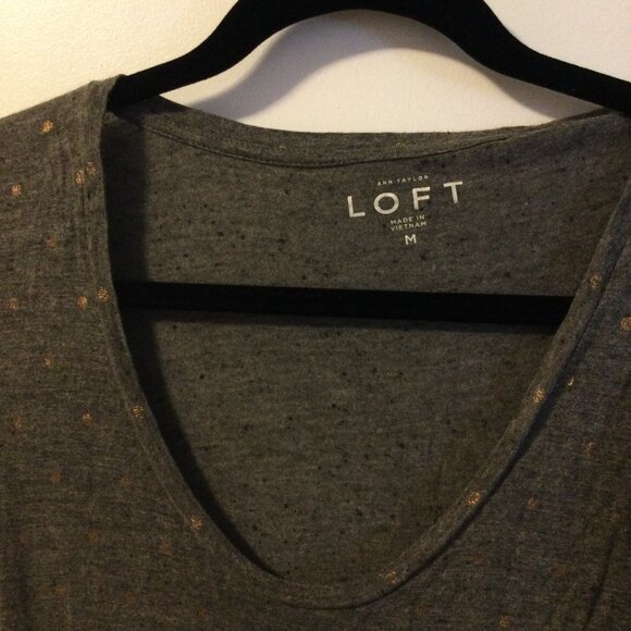 Grey & Rose Gold Polka Dot LOFT Top - Size Medium - Picture 2 of 5